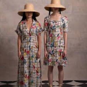 Dyvna Windowpane Silk Blend Floral Shirt Dress Nwt XS